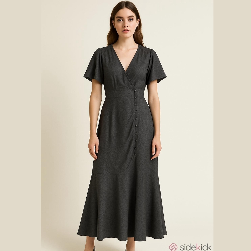 Vintage 90s Silk Jacquard Wrap Dress.